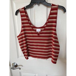 Abound Women's Size 2X Red Striped Sleeveless Crop Top, NWT